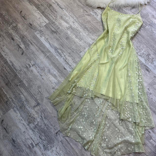 shopuniqlos-Mint green glitter sparkle floral short chiffon homecoming dress birthday dress fairy gh5234