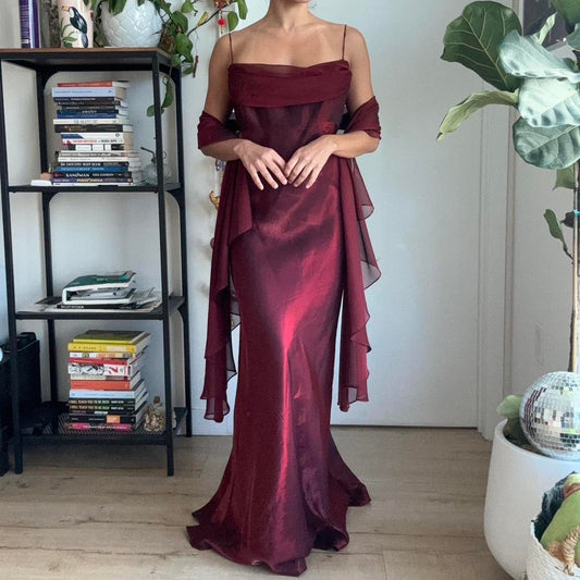 Burgundy vintage elegant a-line spaghetti strap sleeveless long formal floor-length ball gown prom dress evening gown party dress gh2972