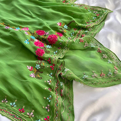 Grass Green Exquisite Floral Embroidery Spring Fairy Retro Fashion Spaghetti Strap Midi satin Ball Gown Evening Dress Birthday Party Dress Prom Dress gh3647