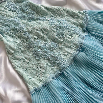_____owder Blue Sparkling Charming Retro Princess Stunning Unique Fashionable Beautiful Elegant Delicate Lace Short Lace Sequin Homecoming Dress Prom Dress Evening Dress Birthday Party Dress Prom Dress gh3916