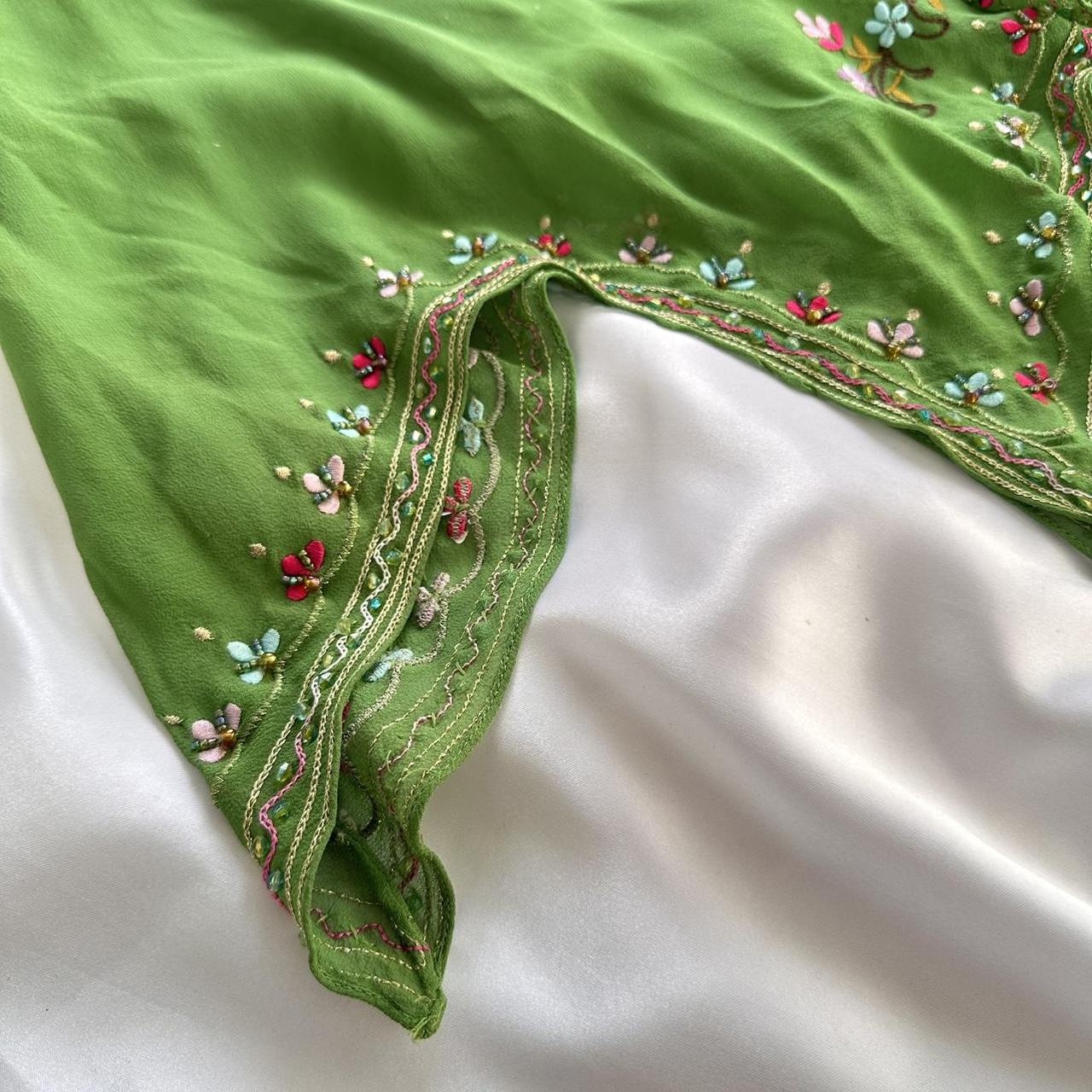 Grass Green Exquisite Floral Embroidery Spring Fairy Retro Fashion Spaghetti Strap Midi satin Ball Gown Evening Dress Birthday Party Dress Prom Dress gh3647