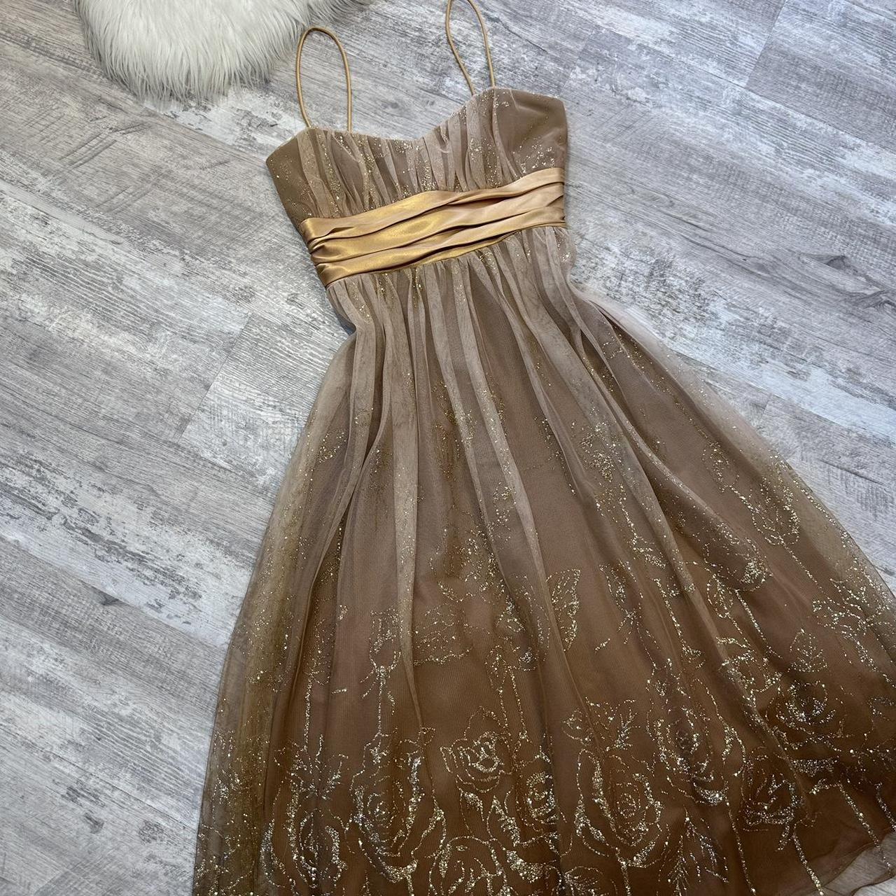 Brown pretty cute glitter gold flower sequin short tulle homecoming dress prom dress evening dress birthday dress gh4314