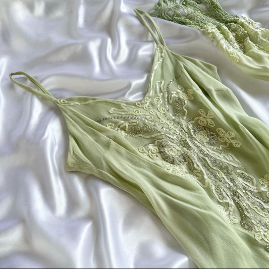 Green fashion classy pretty exquisite beaded long chiffon ruffled prom dress ball gown evening dress party dress gh3546