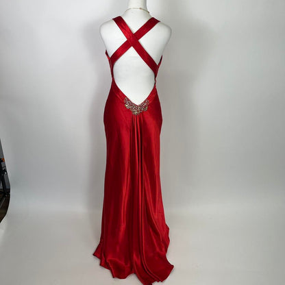 Red beautiful elegant fashion exquisite beaded spaghetti straps long satin slit prom dress ball gown evening dress party dress gh3542