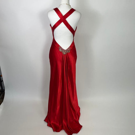 Red beautiful elegant fashion exquisite beaded spaghetti straps long satin slit prom dress ball gown evening dress party dress gh3542
