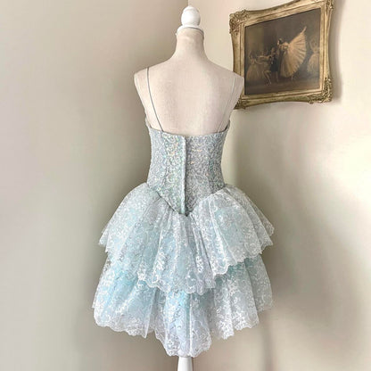 Charming Light Blue Sequined Design Elegant Mesh Spaghetti Strap Homecoming Dress TP3510