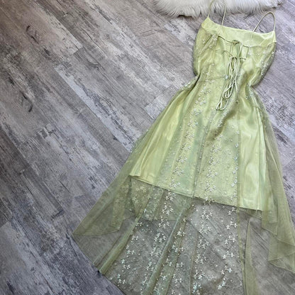 shopuniqlos-Mint green glitter sparkle floral short chiffon homecoming dress birthday dress fairy gh5234