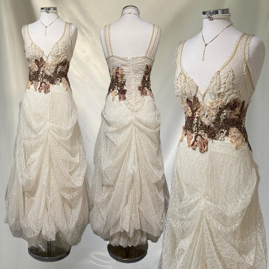 Off-white exquisite floral lace beaded long tulle ball gown, evening dress, party dress bridesmaid dress gh3531