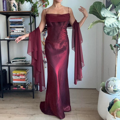 Burgundy vintage elegant a-line spaghetti strap sleeveless long formal floor-length ball gown prom dress evening gown party dress gh2972