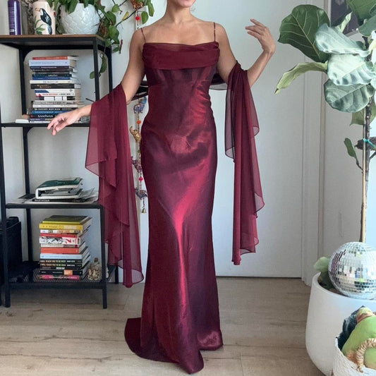 Burgundy vintage elegant a-line spaghetti strap sleeveless long formal floor-length ball gown prom dress evening gown party dress gh2972