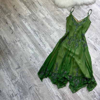 Green fairy homecoming dress Y2k floral beaded mini flowy short/mid/long chiffon Prom Dress evening dress party dress gh4718