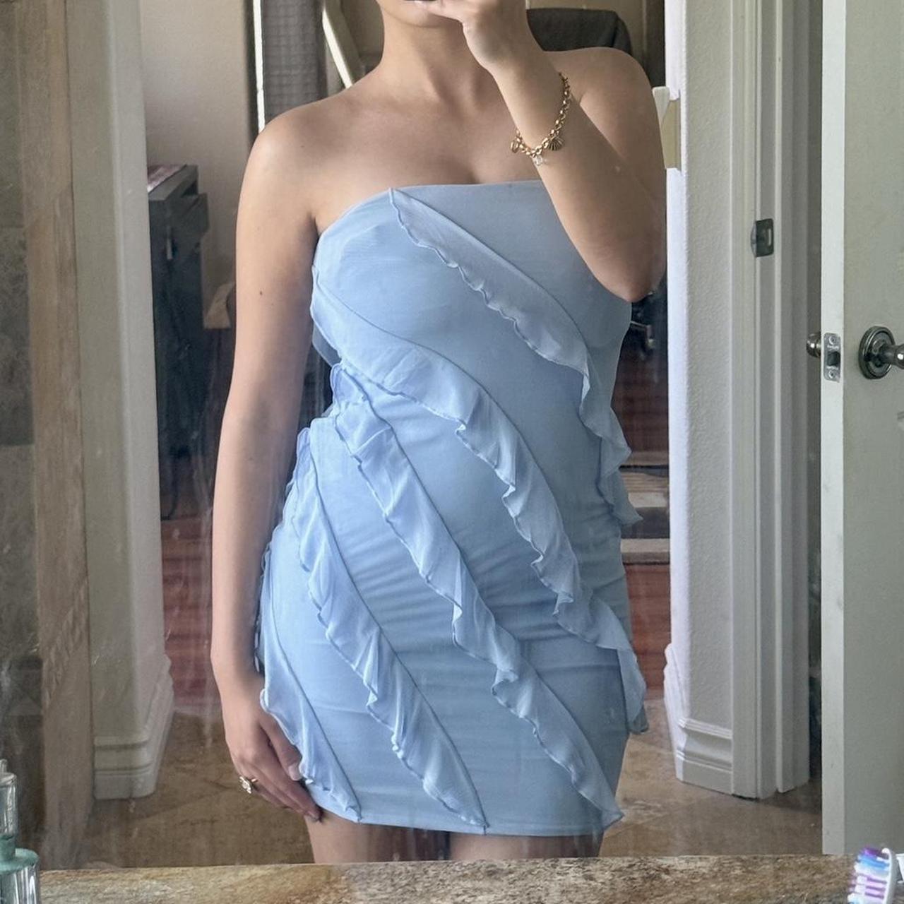 New Style Light Blue Bodycon Design Strapless Homecoming Dress TP3750