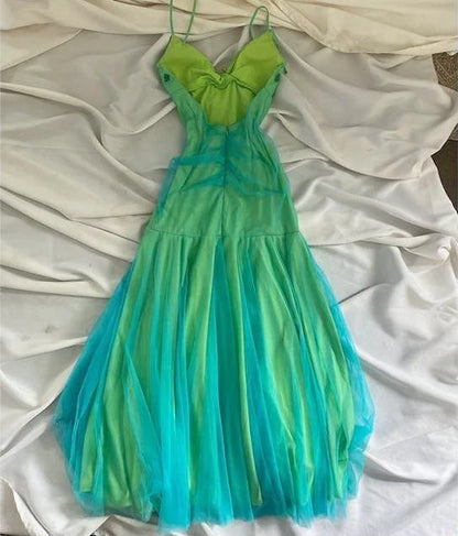 Blue Green Forest Moonlight Goddess Backless Mermaid Style Beading Elegant Long Chiffon Birthday Dress Prom Dress Party Dress Homecoming Dress  gh4671