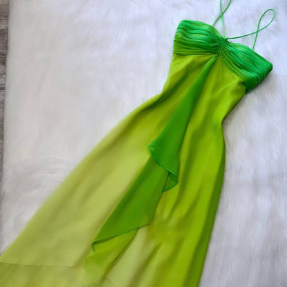 Green Fashion gradient Elegant Fairy Refreshing Long Chiffon Ball Dress Evening Dress Seaside Vacation Birthday Party Dress Ball Dress gh3757