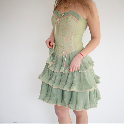 Green pink sweet spaghetti strap layered short lace tulle homecoming dress prom dress evening dress birthday party dress gh3463