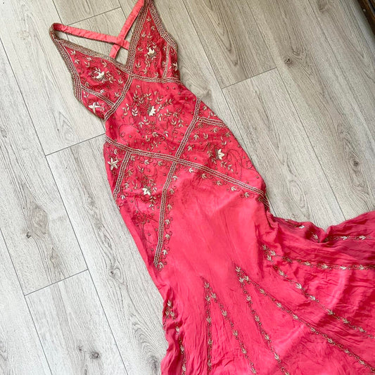 Fairytale Cream Beige/Black/Pink V Neck Sophisticated Elegant Floral Long Evening Prom Dress gh2941