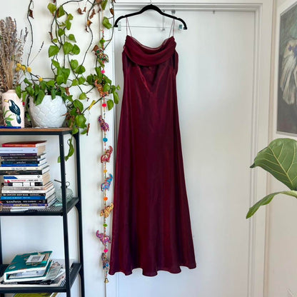Burgundy vintage elegant a-line spaghetti strap sleeveless long formal floor-length ball gown prom dress evening gown party dress gh2972