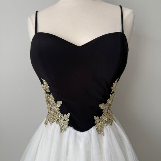Black and White Dress Vintage Elegant Exquisite Beaded Short Women's Chiffon Puffy Flare Dress Cocktail Dress Homecoming Dress Prom Dress Evening Dress Party Dress gh4125