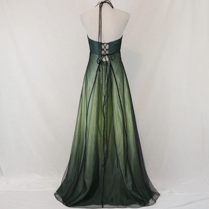 Green Vintage Ombre Floral Beaded Empire Waist Halter Long Chiffon Tulle prom dress Evening Gown Party Dress gh3606