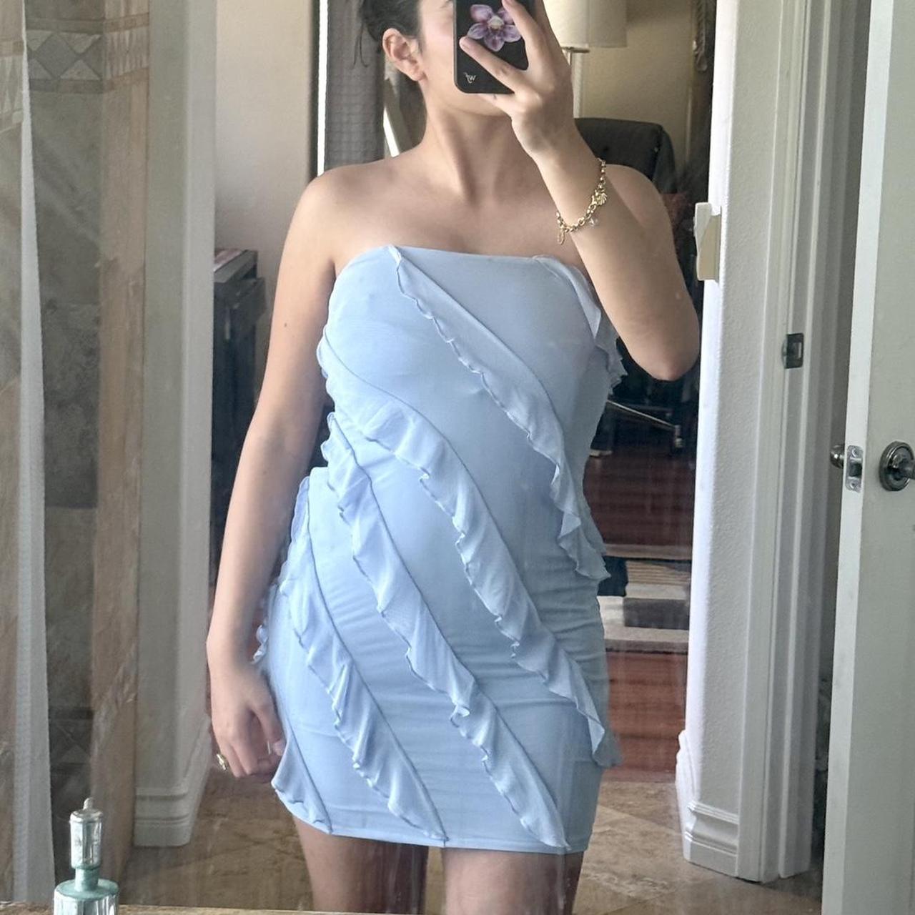 New Style Light Blue Bodycon Design Strapless Homecoming Dress TP3750