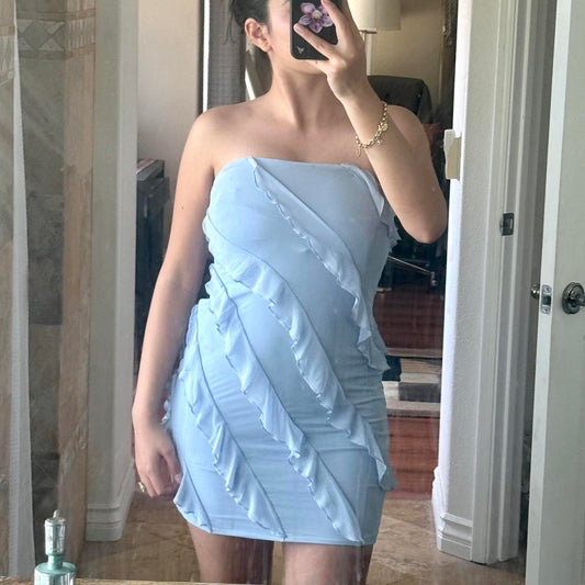 New Style Light Blue Bodycon Design Strapless Homecoming Dress TP3750