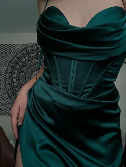 Vestido de fiesta largo de satén con escote corazón y corte sirena, vestido de noche, TP4513