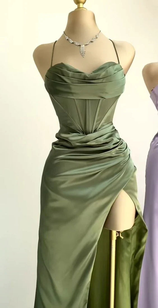 Charming Satin High Slit Sweetheart Mermaid Long Prom Dress Party Dress Evening Dress TP4513