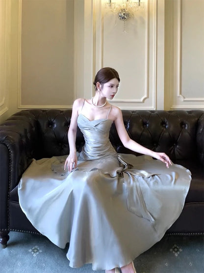 Vestidos de fiesta largos de sirena modestos con tirantes finos para fiesta de cumpleaños y noche
