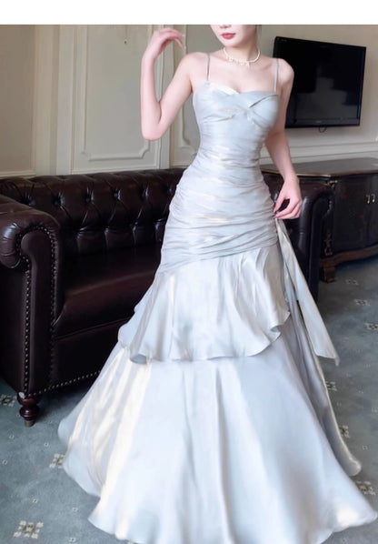 Vestidos de fiesta largos de sirena modestos con tirantes finos para fiesta de cumpleaños y noche