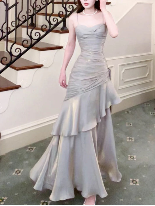 Modest Mermaid Long Prom Dresses Spaghetti Straps Birthday Party Dress Evening Gowns