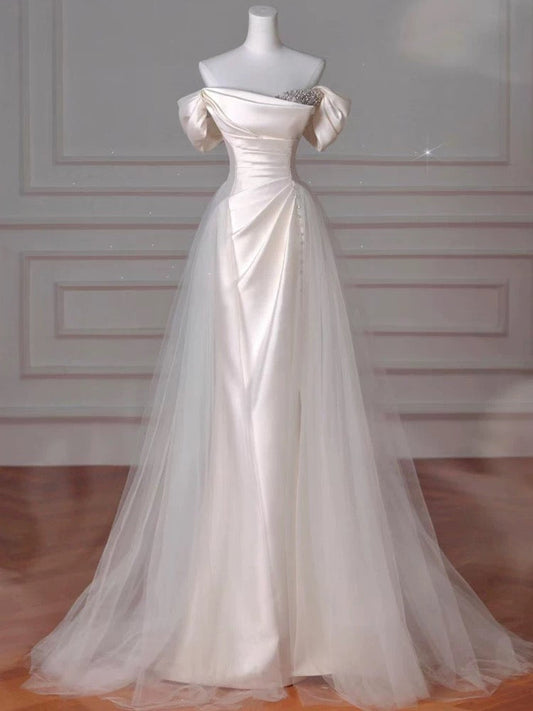 Hermosos vestidos largos de fiesta de satén con corte en forma de tubo, vestido de noche para boda