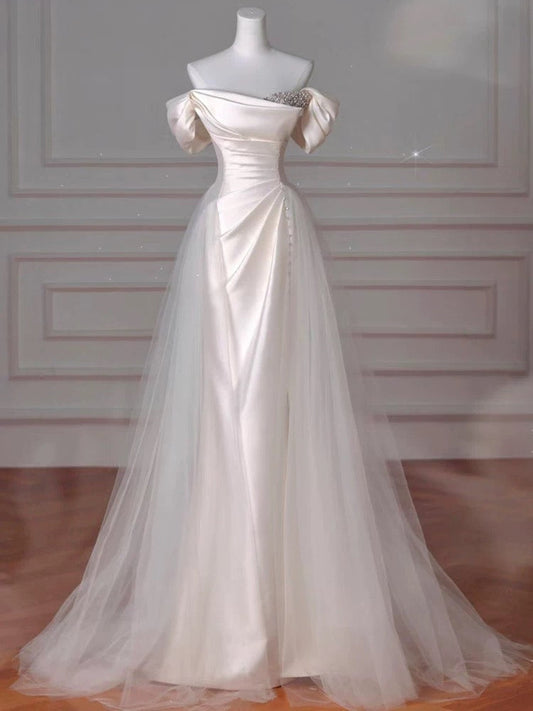 Hermosos vestidos largos de fiesta de satén con corte en forma de tubo, vestido de noche para boda