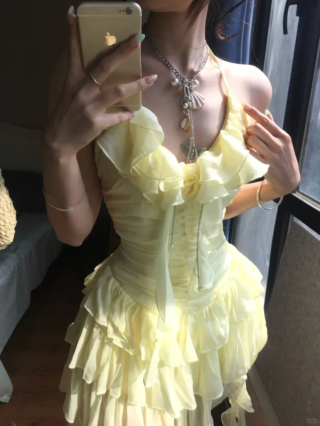 Yellow ruffle short tulle homecoming dress birthday dress gh4912