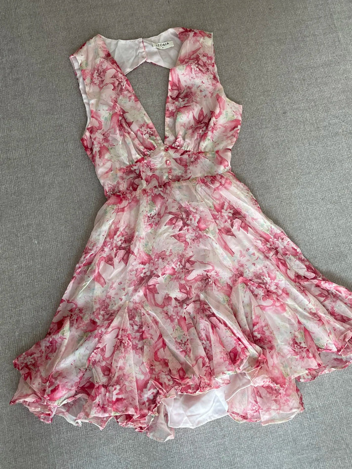Cute Pink Floral Backless Design A-line Party Dress Homecoming Dress TP4080