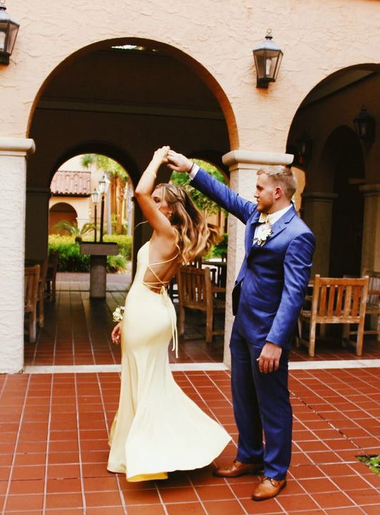 Yellow Prom Dresses,Long Backless Evening Dress Pretty Prom Dresses P7427