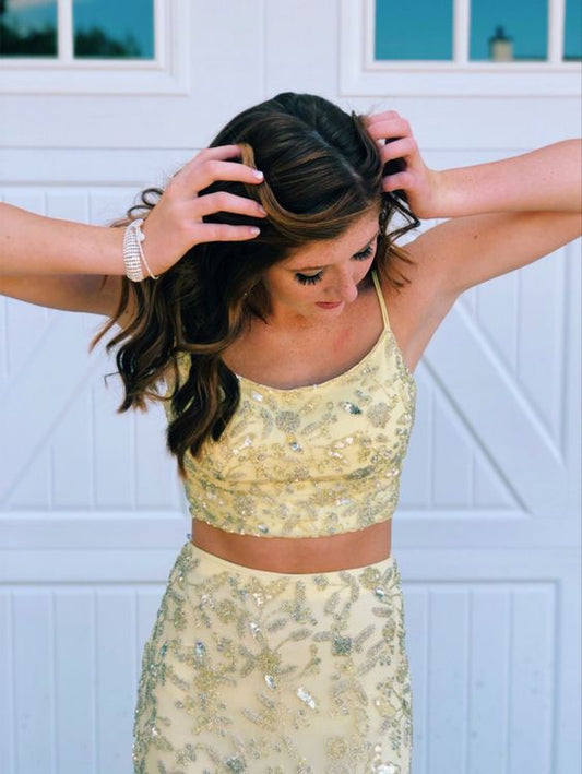 Yellow Prom Dresses,2 Pieces Evening Dress Pretty Prom Dresses P7662