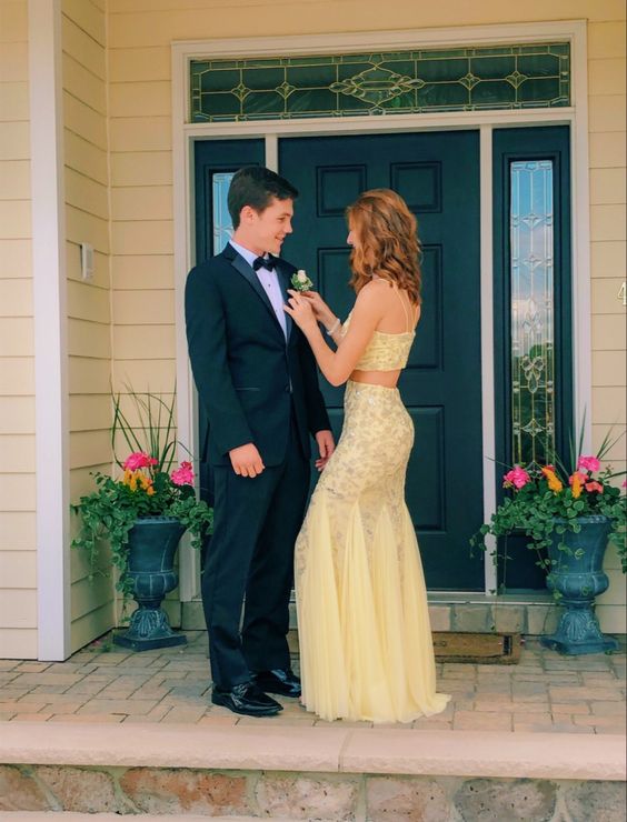 Yellow Prom Dresses,2 Pieces Evening Dress Pretty Prom Dresses P7662