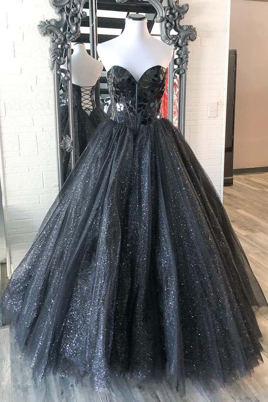 Sparkly Sweetheart Blue A-line Long Prom Dress, Princess Tulle Graduation Gown GP281