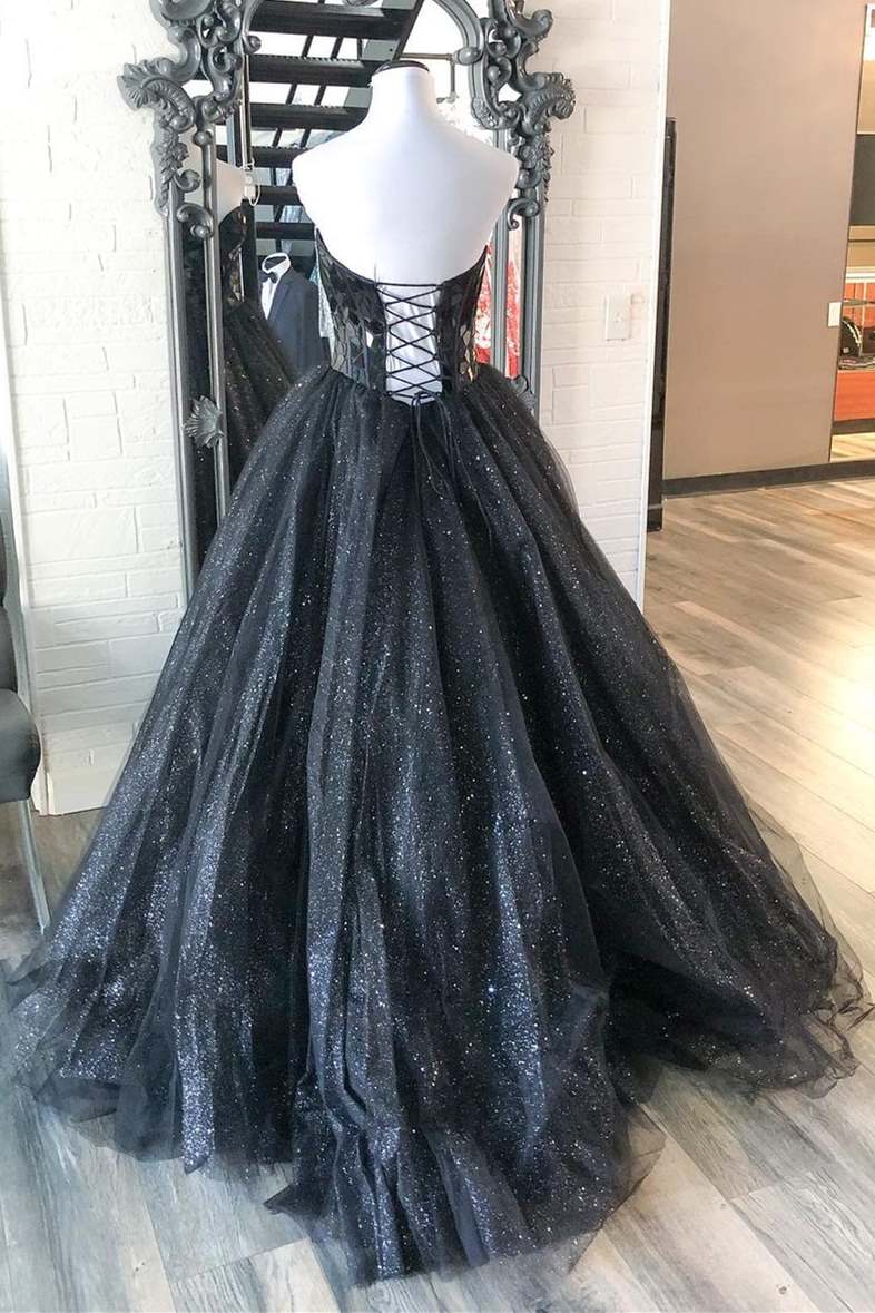 Sparkly Sweetheart Blue A-line Long Prom Dress, Princess Tulle Graduation Gown GP281