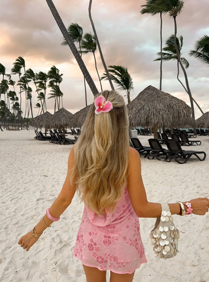 Pink Exquisite Beaded Flower Chiffon Open Back Mini Homecoming Dress Cocktail Dress SH3448