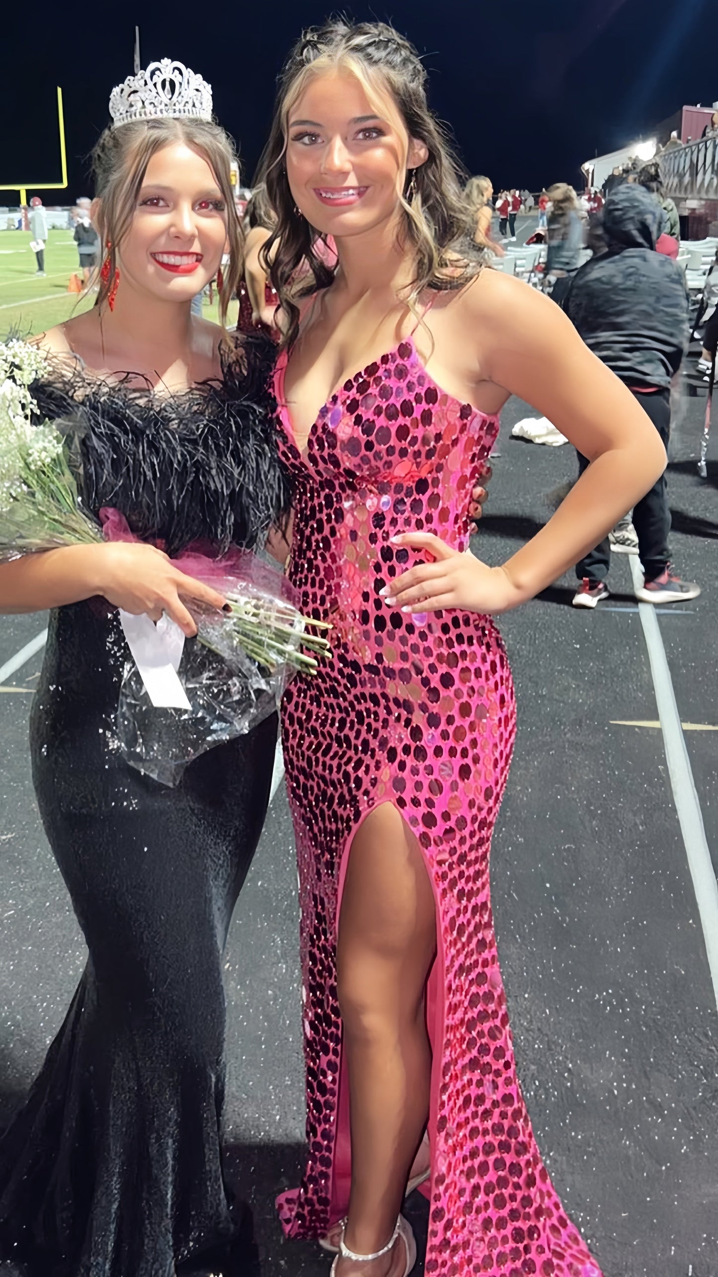 Pink Mermaid Sequin Long Evening Prom Dress, AST1556