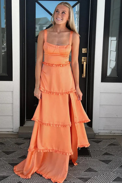 Pink Sheath Evening Prom Dress With Slit, AST1742