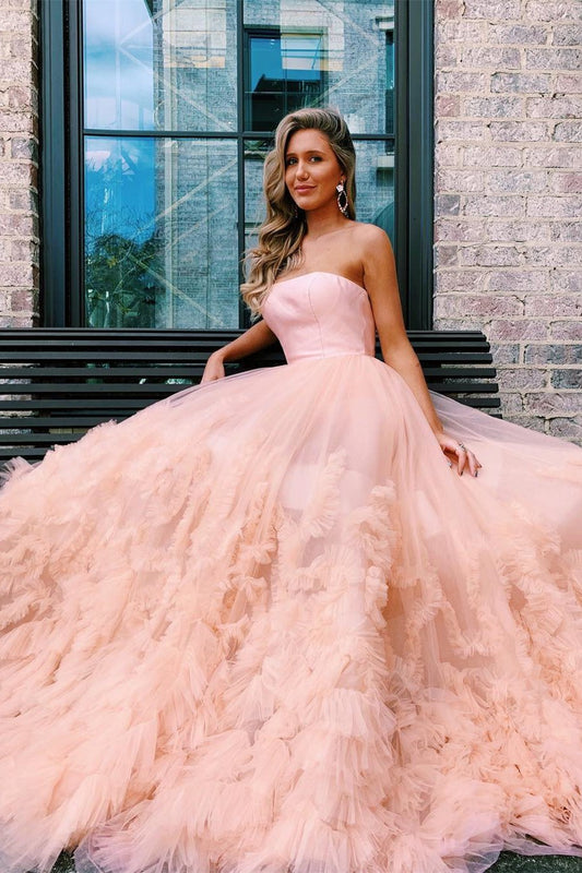 Red A-Line Strapless Long Prom Dress Elegant Pageant Gown GP54