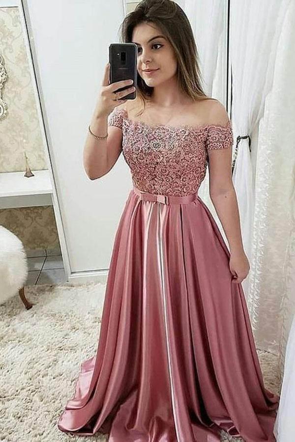 Burgundy Long Prom Dresses Off The Shoulder Appliques Party Dresses MP715