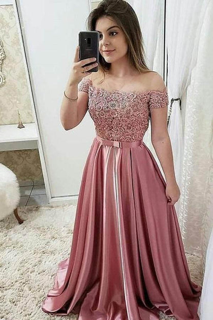 Burgundy Long Prom Dresses Off The Shoulder Appliques Party Dresses MP715