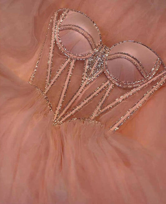 Vestido de fiesta rosa claro de corte A, vestidos de noche largos con cuentas de corteza 