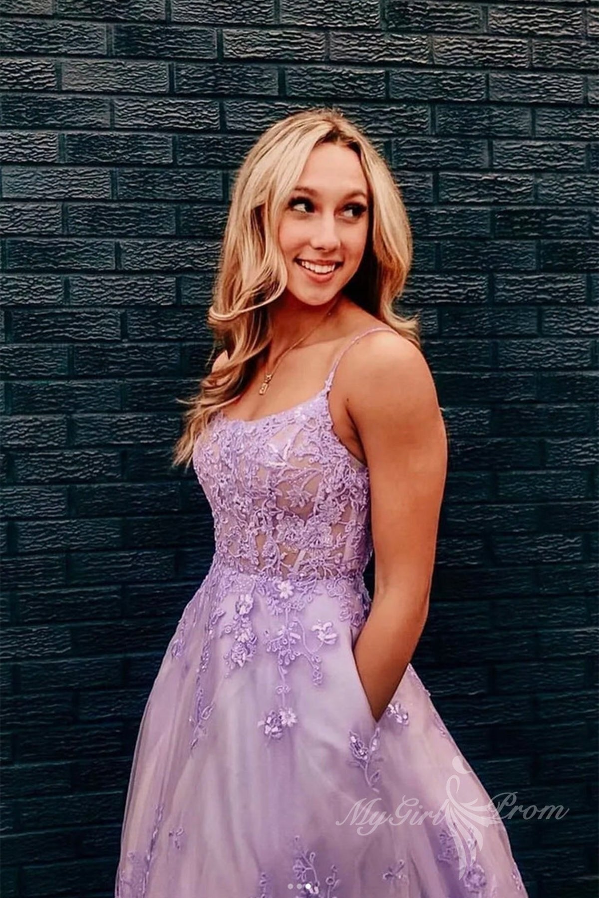 Purple Lace Floral Long Prom Dresses Sleeveless Formal Evening Dress GP465