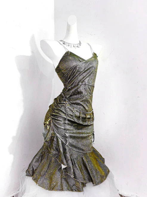 Vintage Green Spaghetti Strap Ruffled Hem Hem Short 16th Birthday Party Dress Homecoming Dress TP4038