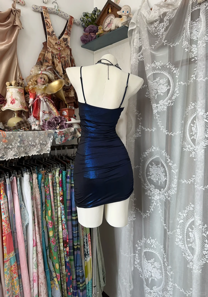 Beautiful Navy Blue Sheath Short Birthday Dress Spaghetti Straps Homecoming Dress Cocktail Dress S503