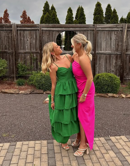 Green Spaghetti Straps Layered Long Prom Dress gh2860
